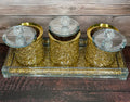 Ambrose Exquisite Tea, Sugar, Coffee Canisters With Tray In Crushed Diamond Glass In Gift Box Gold Glass