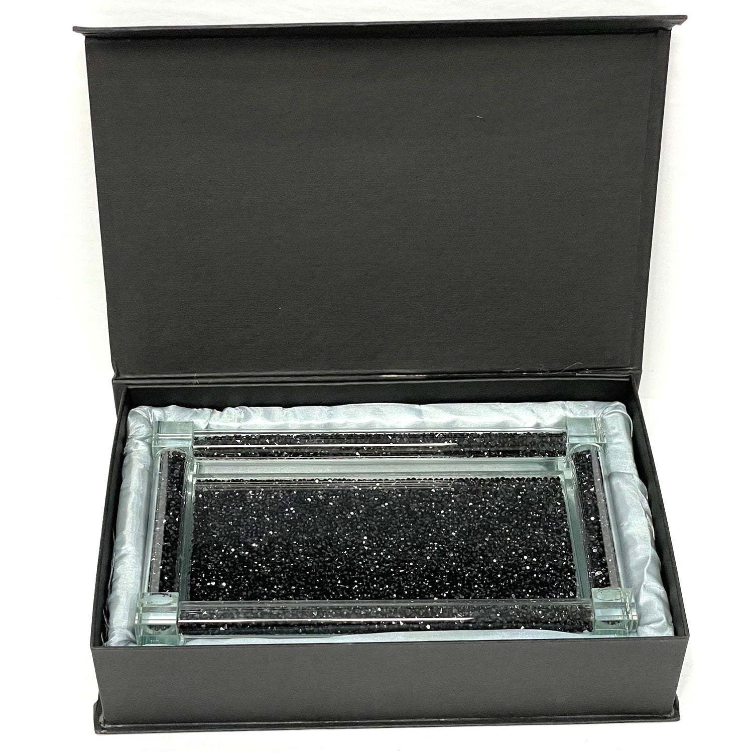 Ambrose Exquisite Large Glass Tray In Gift Box Black Glass