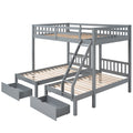 Full Over Twin & Twin Bunk Bed, Wood Triple Bunk Bed With Drawers And Guardrails, Gray Old Sku: Lp000143Aae Gray Solid Wood