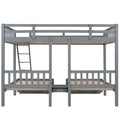 Full Over Twin & Twin Bunk Bed, Wood Triple Bunk Bed With Drawers And Guardrails, Gray Old Sku: Lp000143Aae Gray Solid Wood