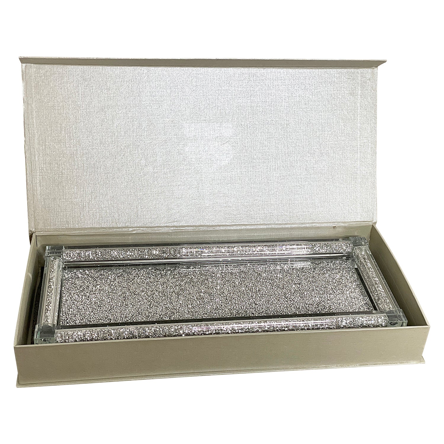 Ambrose Exquisite Large Glass Tray In Gift Box Silver Glass