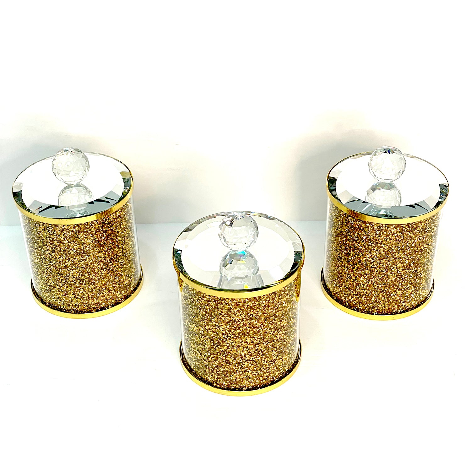 Ambrose Exquisite Three Glass Canister Set In Gift Box Gold Glass