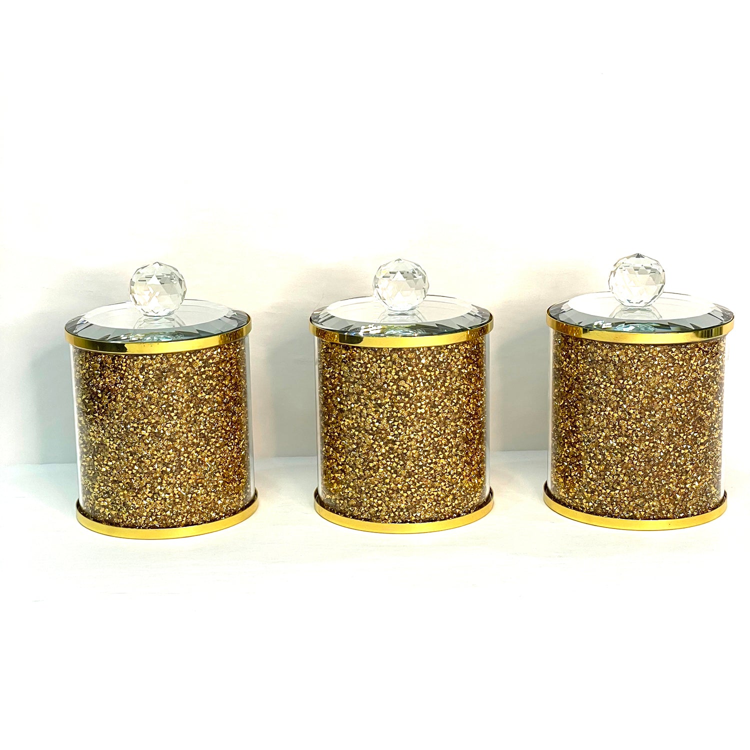 Ambrose Exquisite Three Glass Canister Set In Gift Box Gold Glass