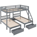 Full Over Twin & Twin Bunk Bed, Wood Triple Bunk Bed With Drawers And Guardrails, Gray Old Sku: Lp000143Aae Gray Solid Wood