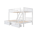 Full Over Twin & Twin Bunk Bed, Wood Triple Bunk Bed With Drawers And Guardrails, White Old Sku: Lp000143Aak White Solid Wood