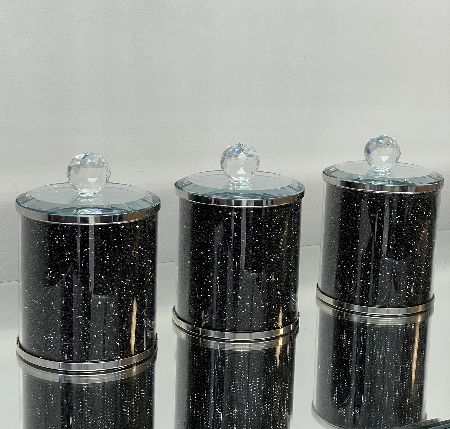 Ambrose Exquisite Three Glass Canister Set In Gift Box Black Glass