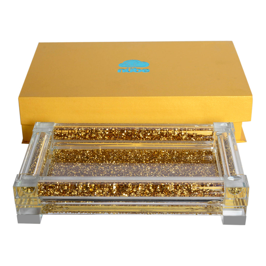 Ambrose Exquisite Small Glass Tray In Gift Box Gold Glass