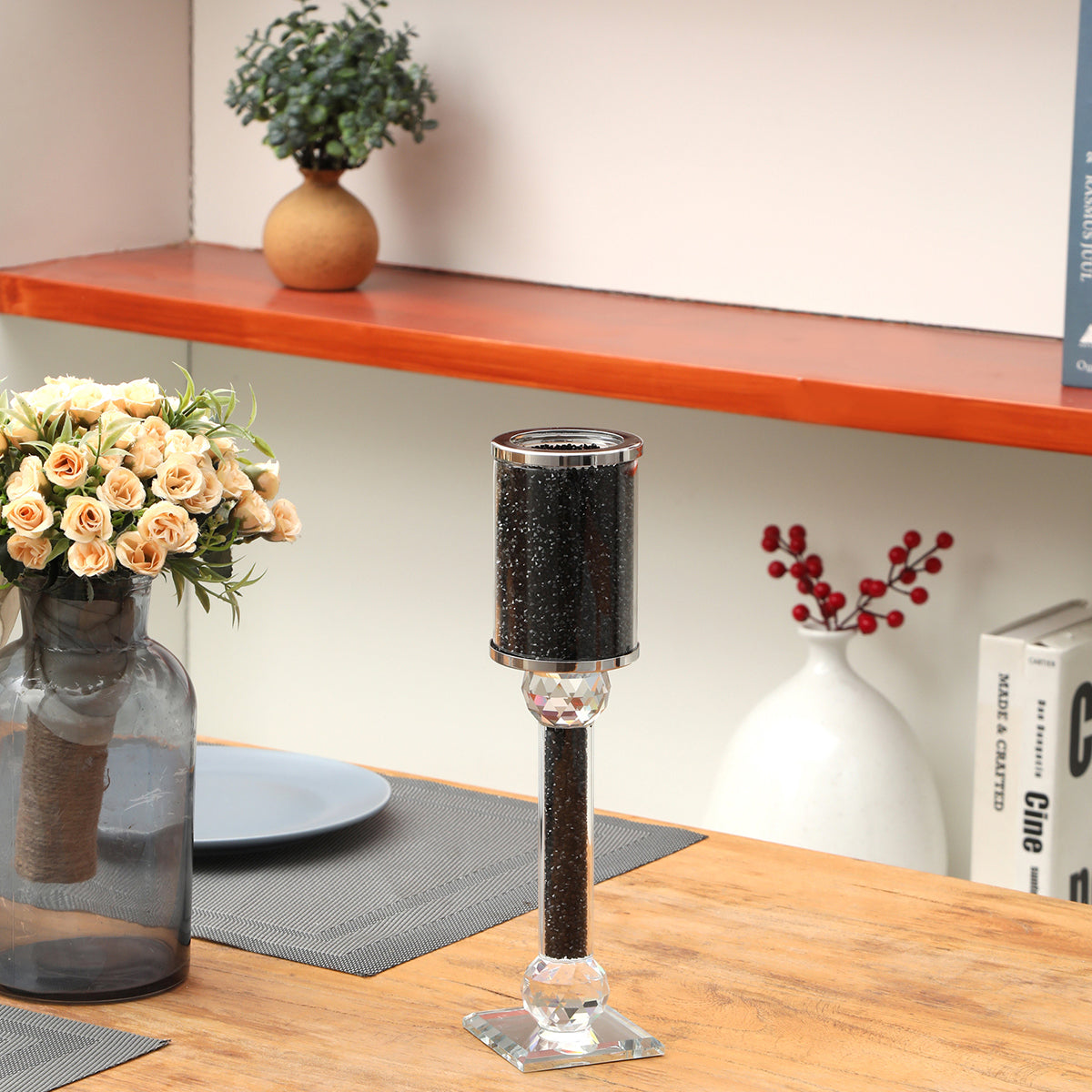 Ambrose Exquisite Medium Candle Holder 2.75" L X 2.75" H X 11" H Black Glass