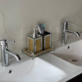 Ambrose Exquisite 3 Piece Square Soap Dispenser And Toothbrush Holder With Tray Gold Glass