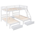 Full Over Twin & Twin Bunk Bed, Wood Triple Bunk Bed With Drawers And Guardrails, White Old Sku: Lp000143Aak White Solid Wood