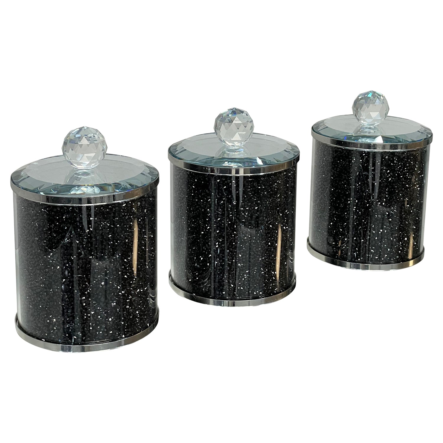 Ambrose Exquisite Three Glass Canister Set In Gift Box Black Glass