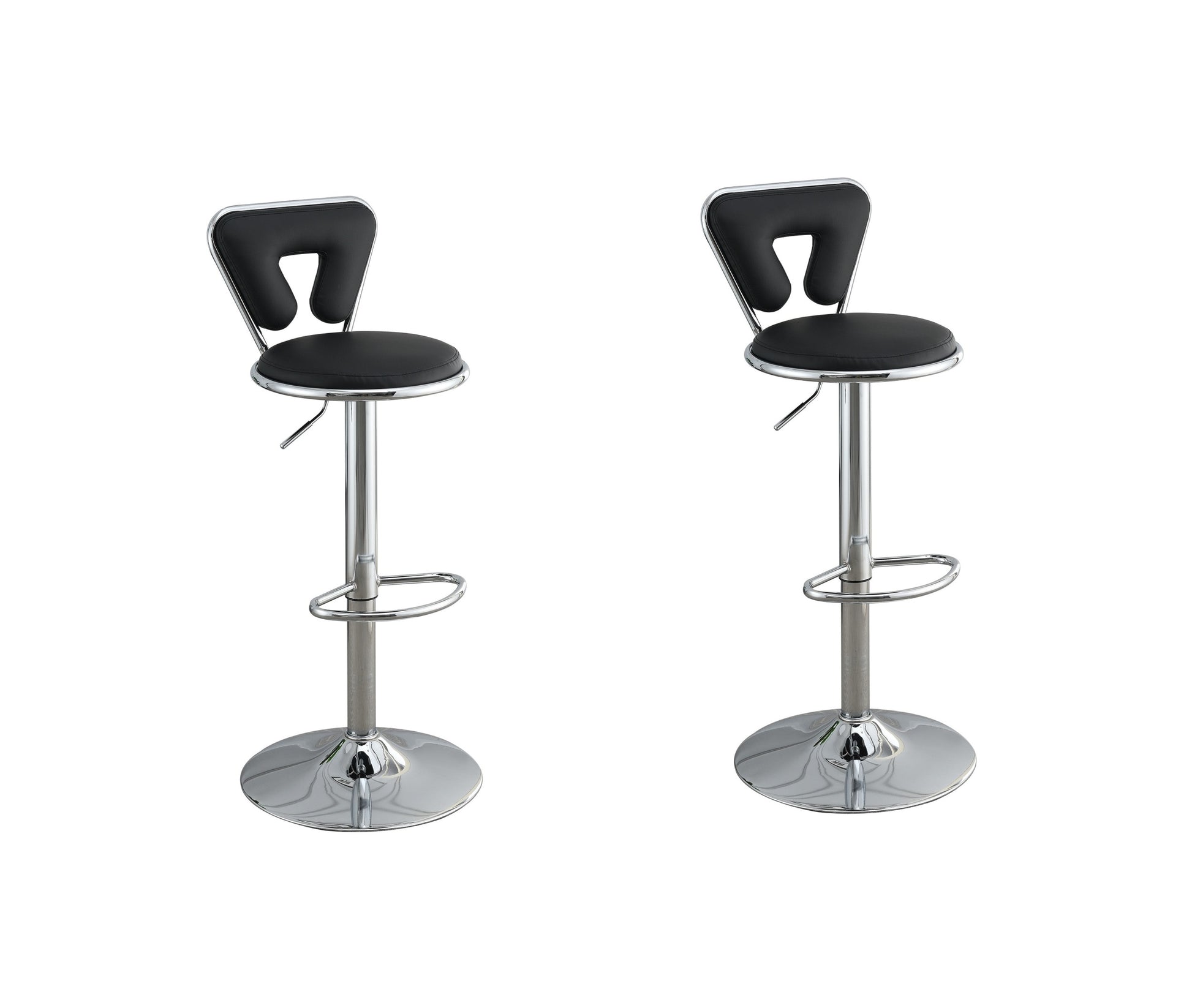 Adjustable Bar Stool Gas Lift Chair Black Faux Leather Chrome Base Metal Frame Modern Stylish Set Of 2 Chairs Black Dining Room Classic,Contemporary,Modern Bar Stools Metal