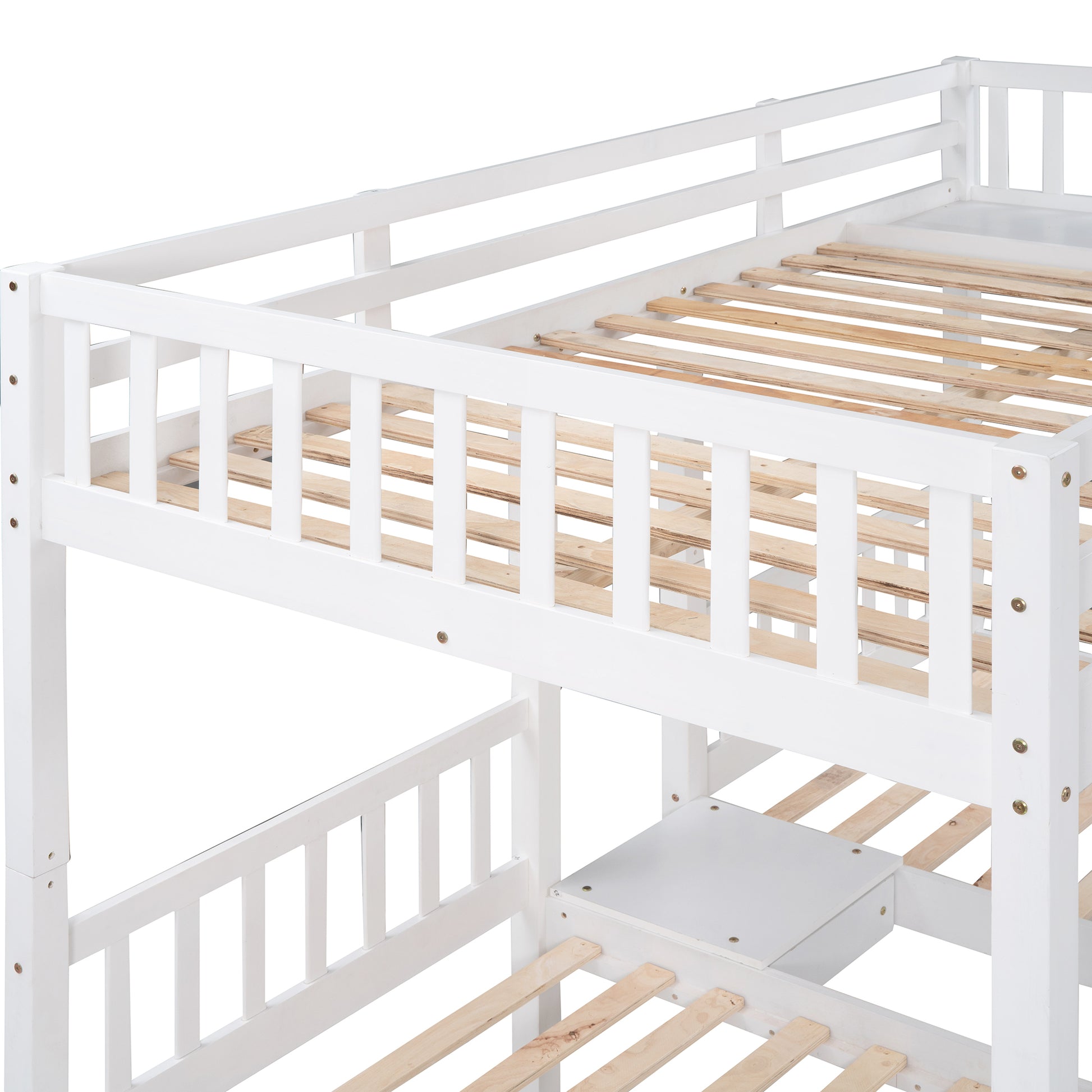 Full Over Twin & Twin Bunk Bed, Wood Triple Bunk Bed With Drawers And Guardrails, White Old Sku: Lp000143Aak White Solid Wood