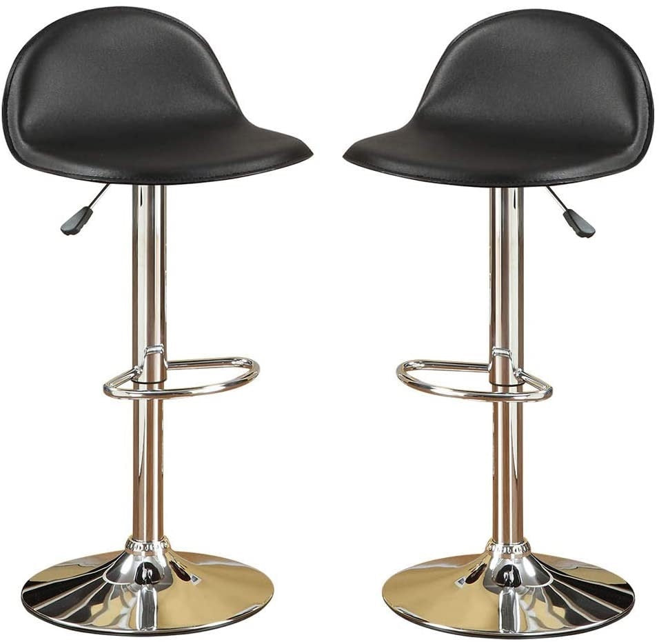 Black Faux Leather Stool Adjustable Height Chairs Set Of 2 Chair Kitchen Island Stools Chrome Base Pvc Dining Furniture Black Dining Room Contemporary,Modern Bar Stools Metal