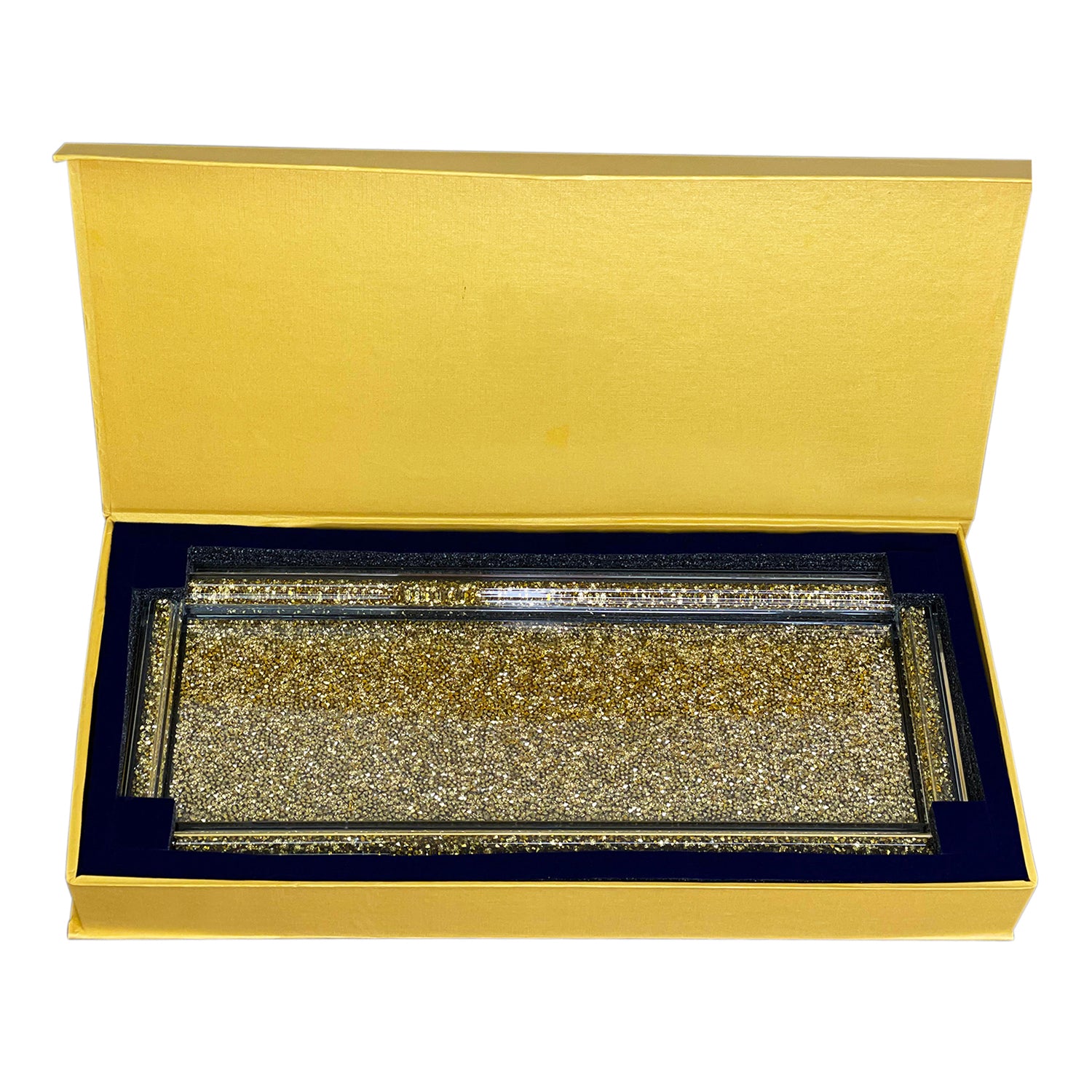 Ambrose Exquisite Large Glass Tray In Gift Box Gold Glass