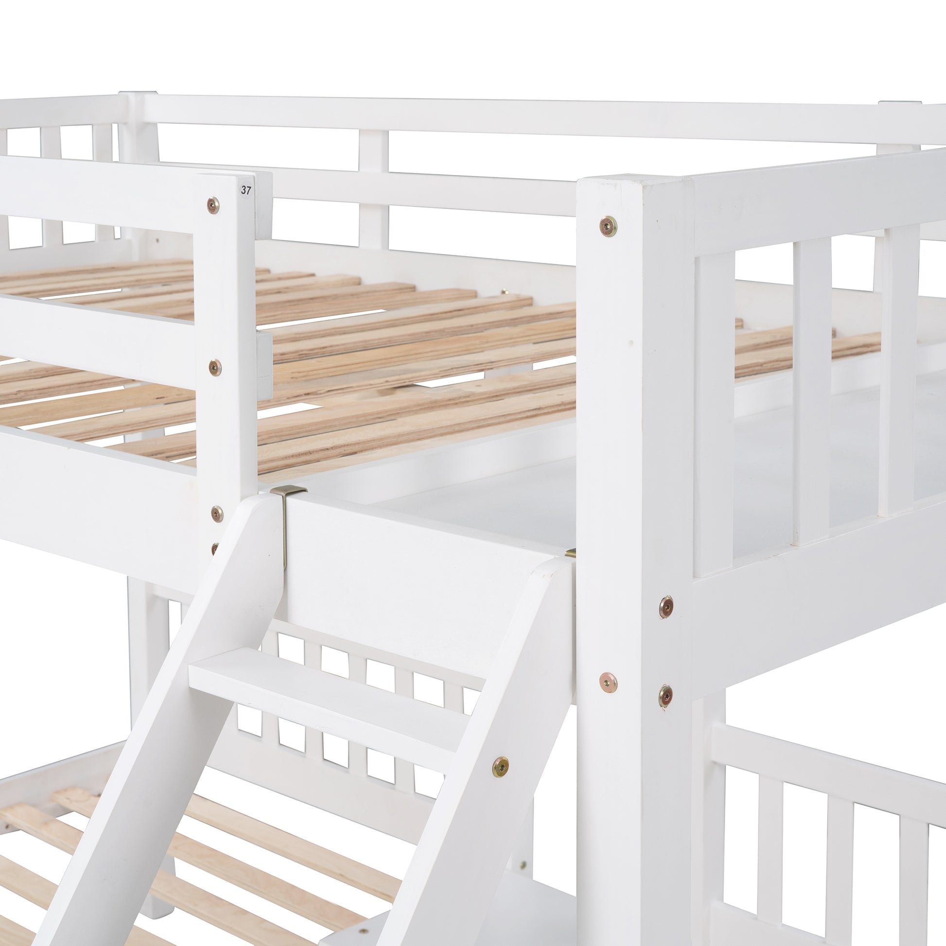 Full Over Twin & Twin Bunk Bed, Wood Triple Bunk Bed With Drawers And Guardrails, White Old Sku: Lp000143Aak White Solid Wood