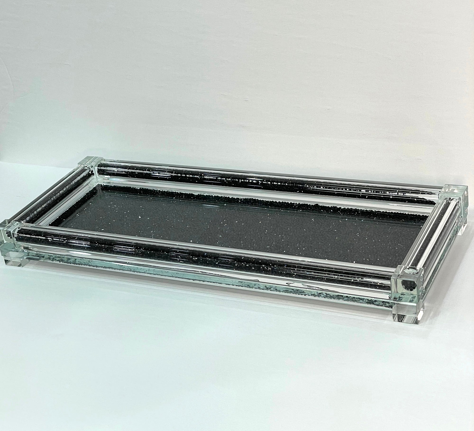 Ambrose Exquisite Large Glass Tray In Gift Box Black Glass