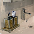 Ambrose Exquisite 3 Piece Square Soap Dispenser And Toothbrush Holder With Tray Gold Glass