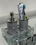 Ambrose Exquisite 3 Piece Soap Dispenser And Toothbrush Holder With Tray Silver Glass