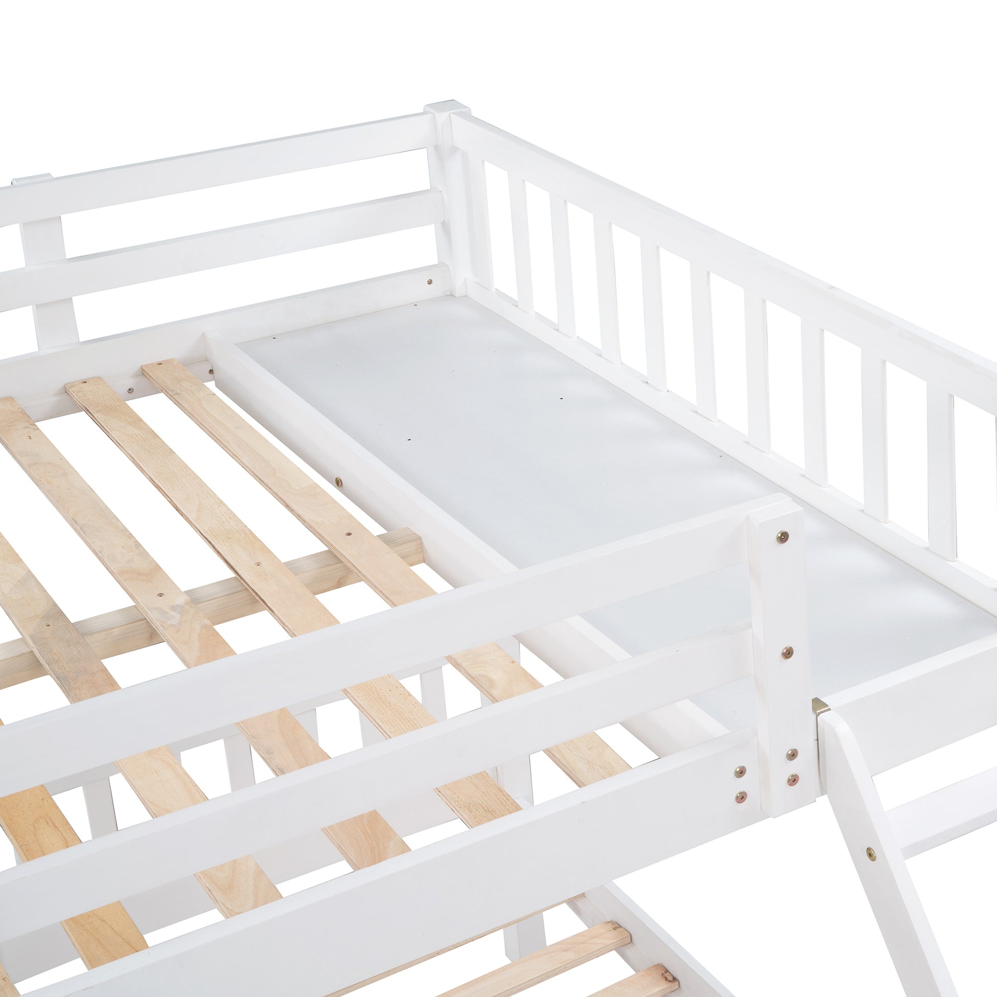 Full Over Twin & Twin Bunk Bed, Wood Triple Bunk Bed With Drawers And Guardrails, White Old Sku: Lp000143Aak White Solid Wood