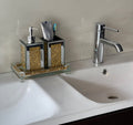 Ambrose Exquisite 3 Piece Square Soap Dispenser And Toothbrush Holder With Tray Gold Glass