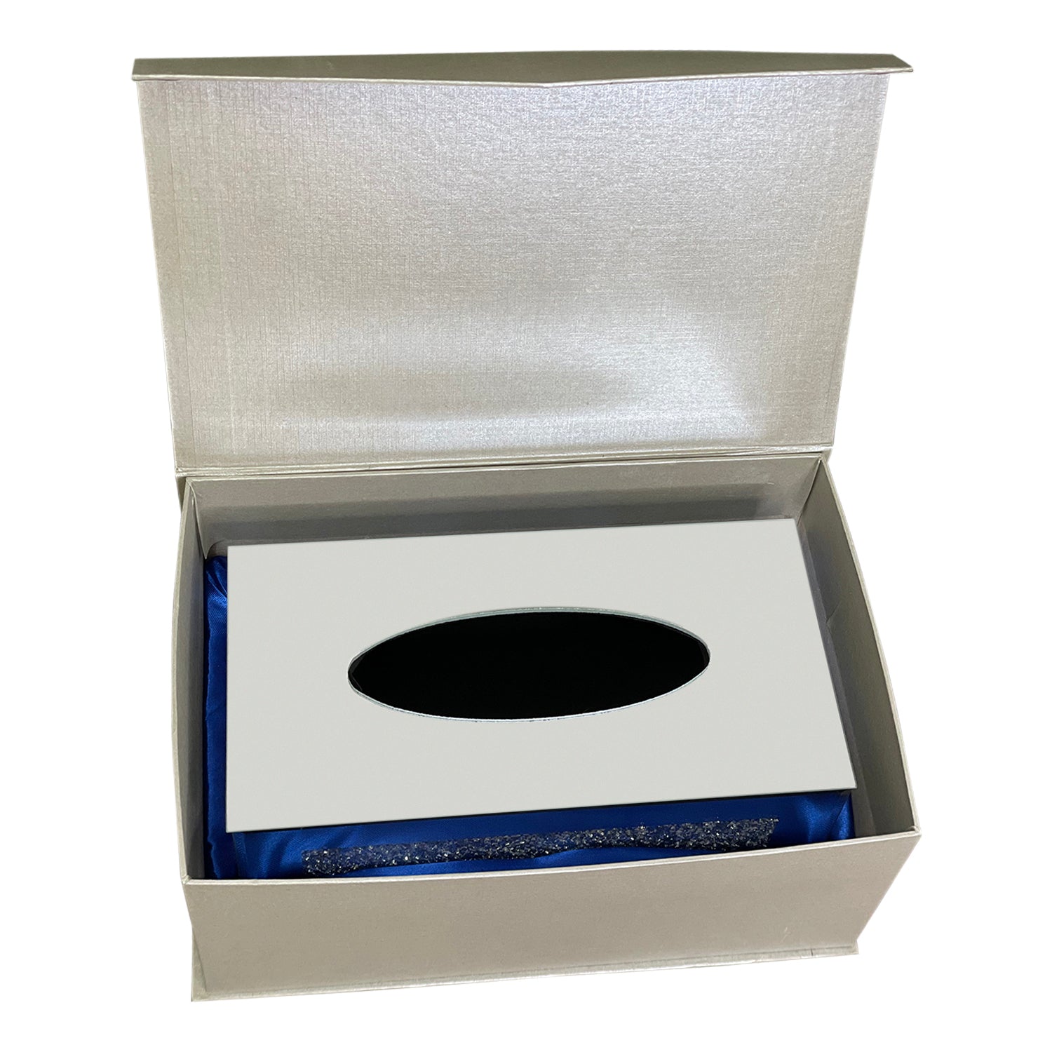 Ambrose Exquisite Mirrored Tissue Holder In Gift Box Silver Glass