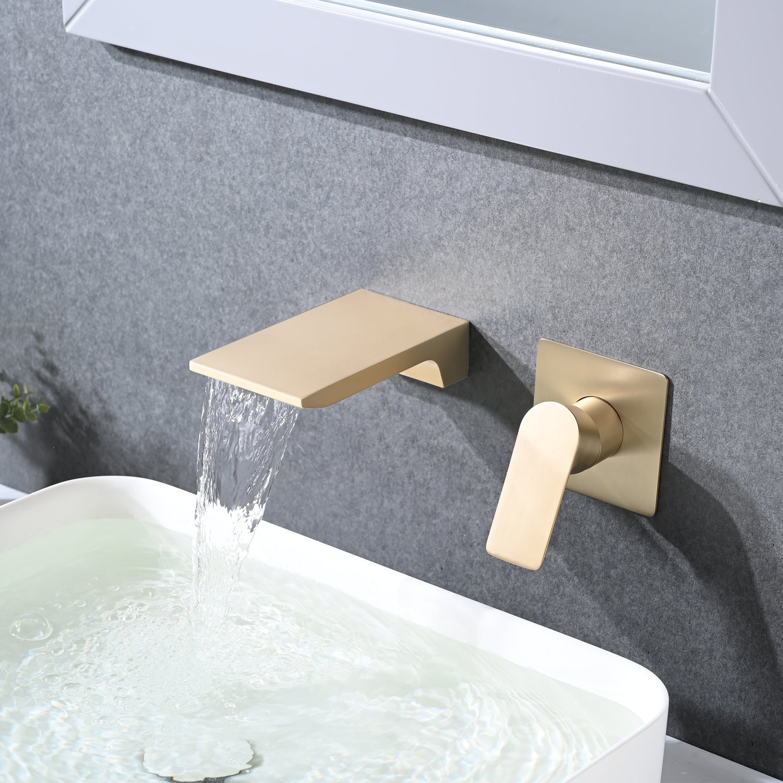 Wall Mount Waterfall Bathtub Faucet Brushed Gold Stainless Steel