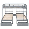 Full Over Twin & Twin Bunk Bed, Wood Triple Bunk Bed With Drawers And Guardrails, Gray Old Sku: Lp000143Aae Gray Solid Wood