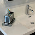 Ambrose Exquisite 3 Piece Square Soap Dispenser And Toothbrush Holder With Tray Black Glass