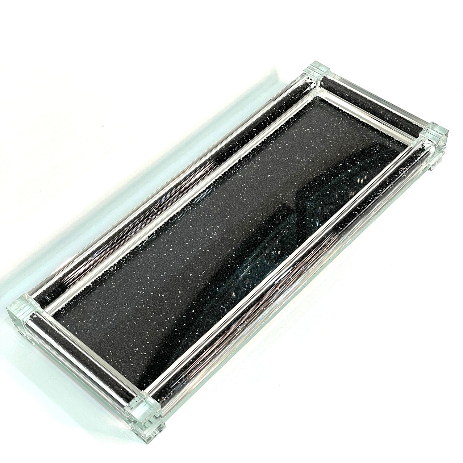 Ambrose Exquisite Large Glass Tray In Gift Box Black Glass