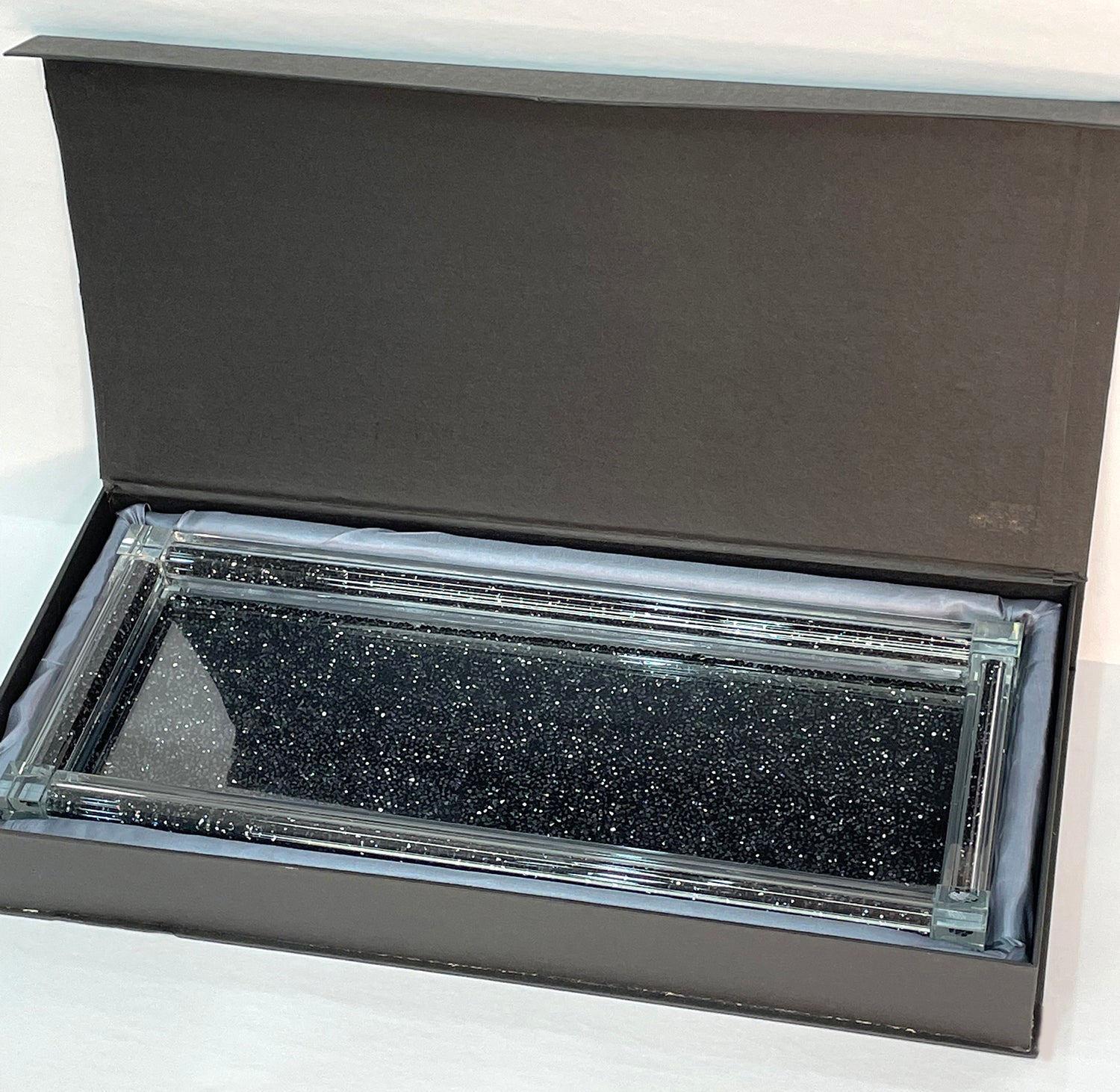 Ambrose Exquisite Large Glass Tray In Gift Box Black Glass