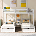 Full Over Twin & Twin Bunk Bed, Wood Triple Bunk Bed With Drawers And Guardrails, White Old Sku: Lp000143Aak White Solid Wood