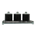 Ambrose Exquisite Tea, Sugar, Coffee Canisters With Tray In Crushed Diamond Glass In Gift Box Black Glass