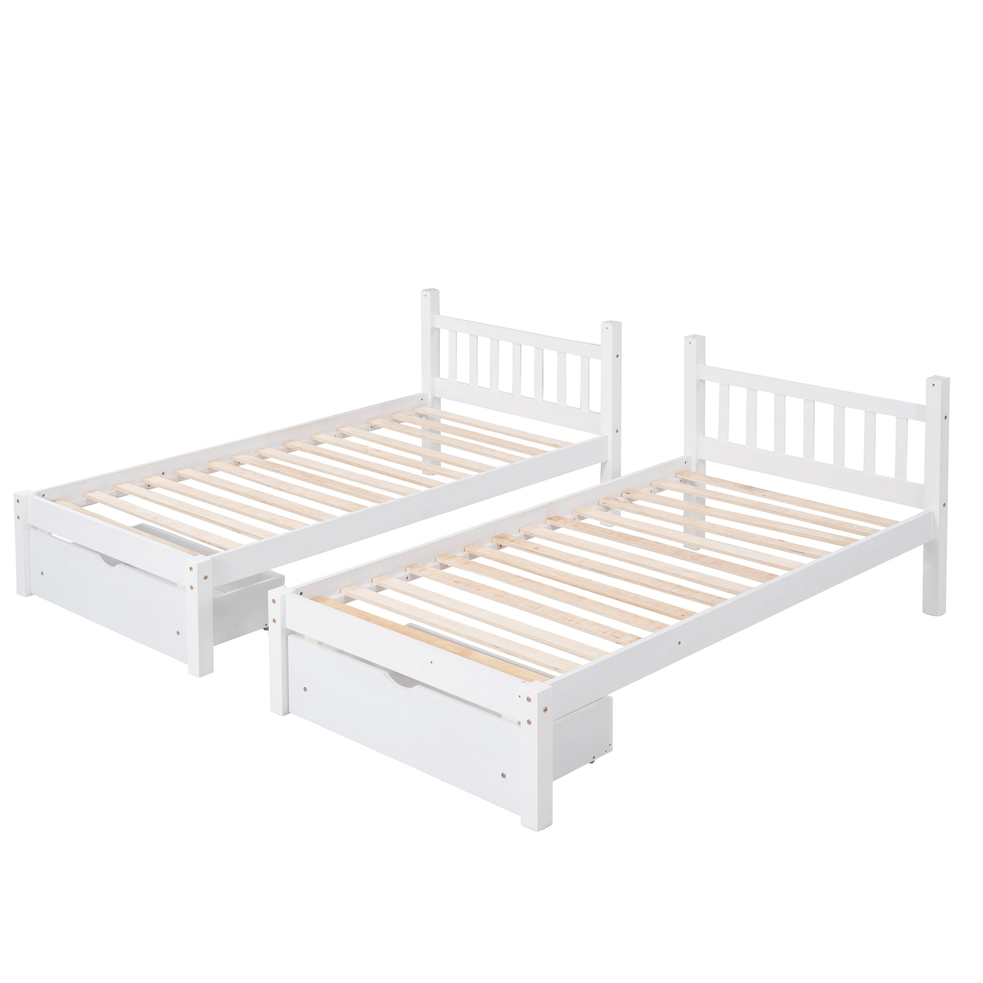 Full Over Twin & Twin Bunk Bed, Wood Triple Bunk Bed With Drawers And Guardrails, White Old Sku: Lp000143Aak White Solid Wood