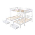 Full Over Twin & Twin Bunk Bed, Wood Triple Bunk Bed With Drawers And Guardrails, White Old Sku: Lp000143Aak White Solid Wood