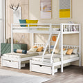 Full Over Twin & Twin Bunk Bed, Wood Triple Bunk Bed With Drawers And Guardrails, White Old Sku: Lp000143Aak White Solid Wood