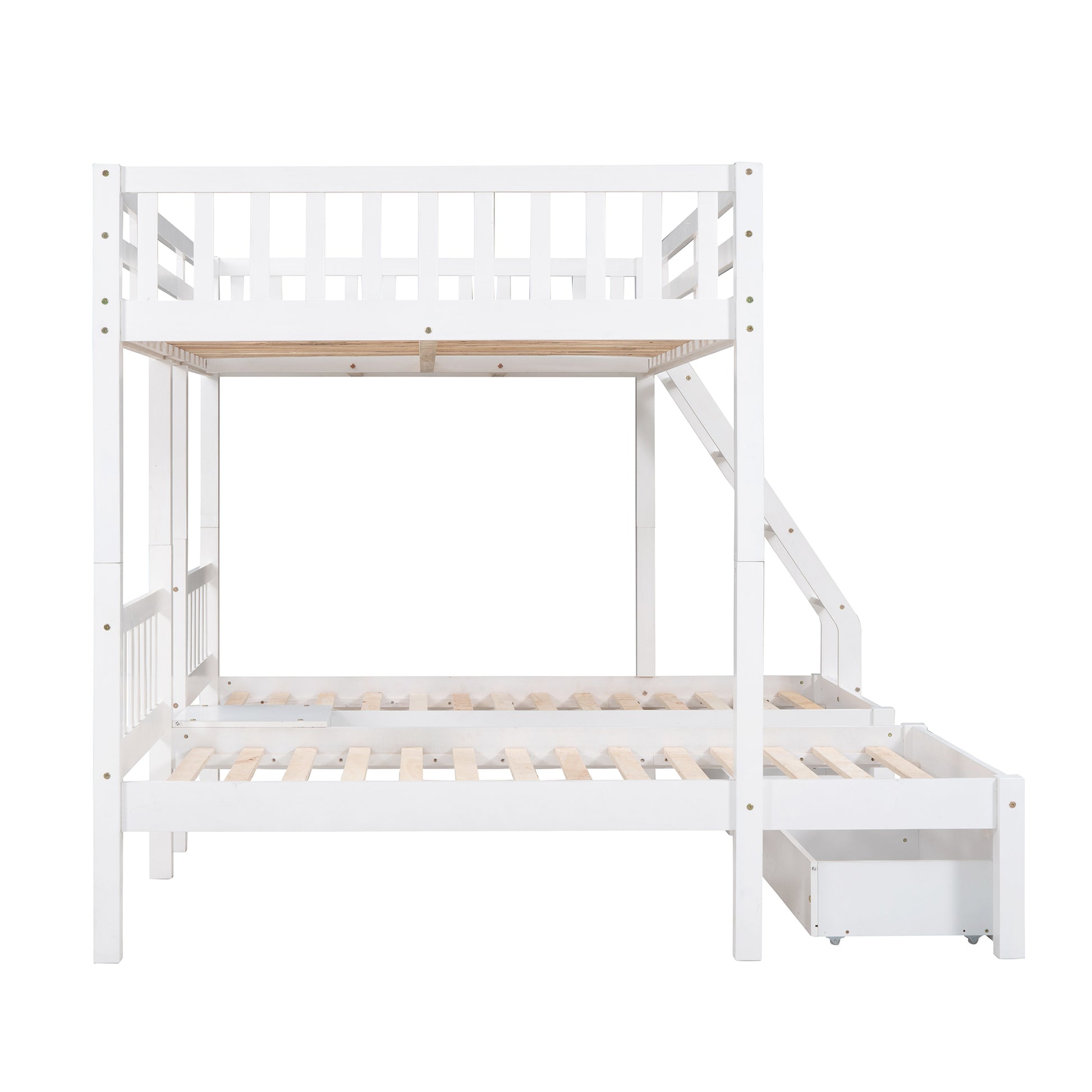 Full Over Twin & Twin Bunk Bed, Wood Triple Bunk Bed With Drawers And Guardrails, White Old Sku: Lp000143Aak White Solid Wood