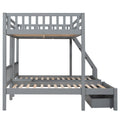 Full Over Twin & Twin Bunk Bed, Wood Triple Bunk Bed With Drawers And Guardrails, Gray Old Sku: Lp000143Aae Gray Solid Wood