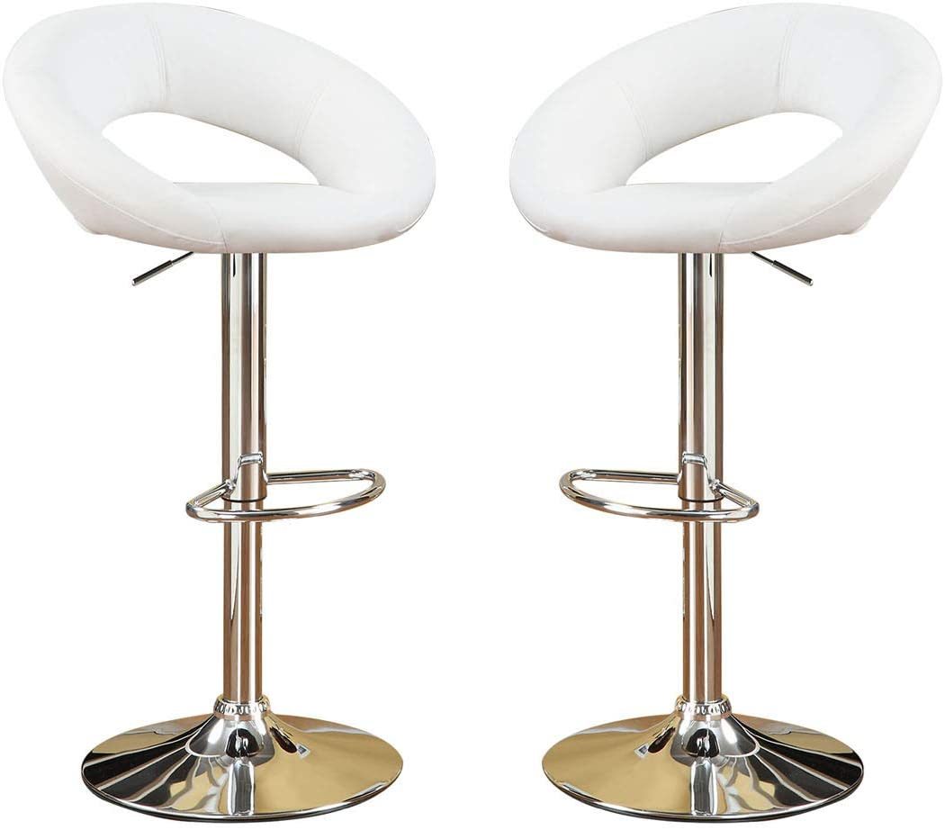 White Faux Leather Stool Adjustable Height Chairs Set Of 2 Chair Swivel Design Chrome Base Pvc Dining Furniture White Dining Room Contemporary,Modern Bar Stools Metal