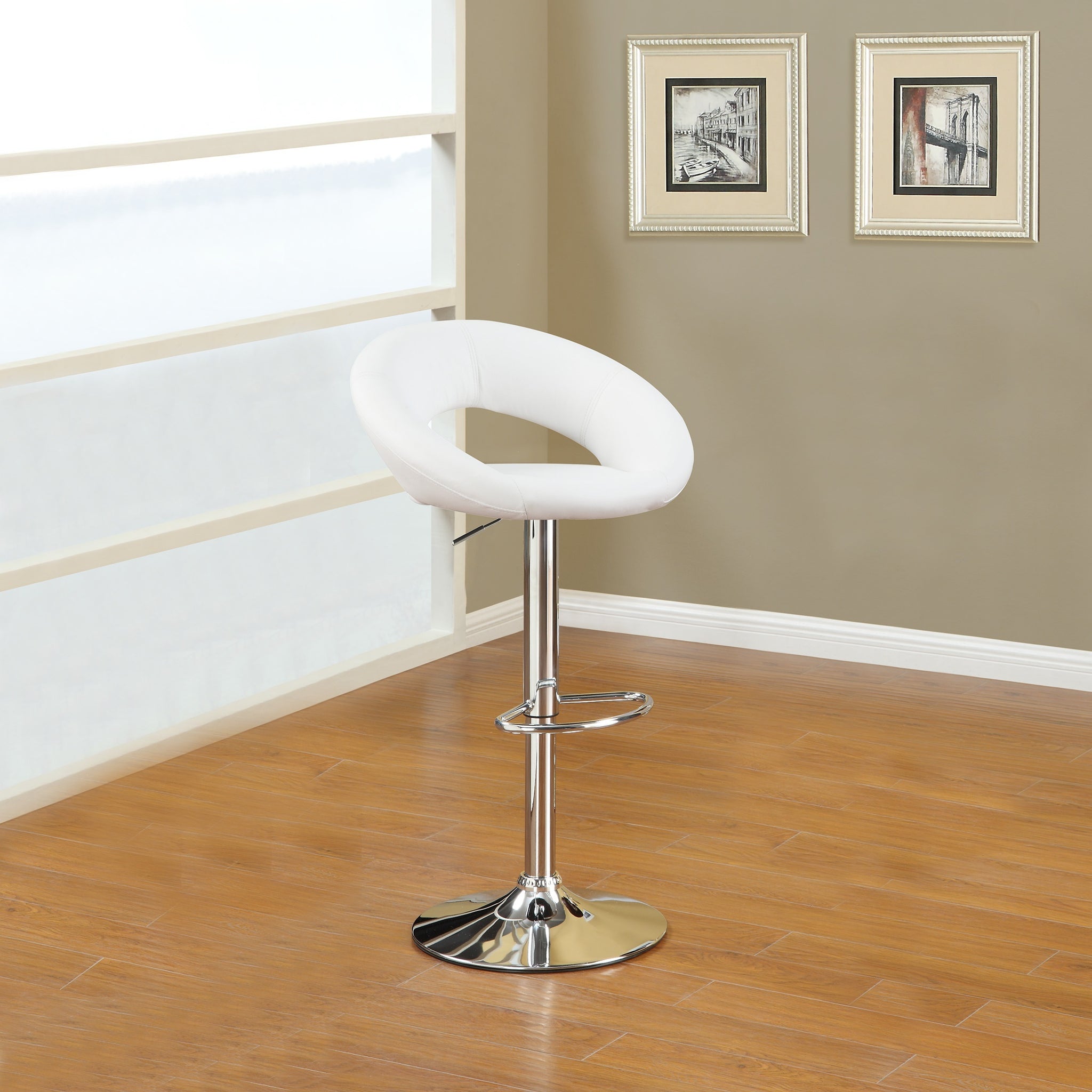 White Faux Leather Stool Adjustable Height Chairs Set Of 2 Chair Swivel Design Chrome Base Pvc Dining Furniture White Dining Room Contemporary,Modern Bar Stools Metal