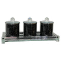 Ambrose Exquisite Tea, Sugar, Coffee Canisters With Tray In Crushed Diamond Glass In Gift Box Black Glass