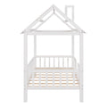 Twin Size Wood House Bed With Fence, White White Solid Wood