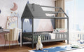 Twin Size Wood House Bed With Fence, Gray Gray Solid Wood