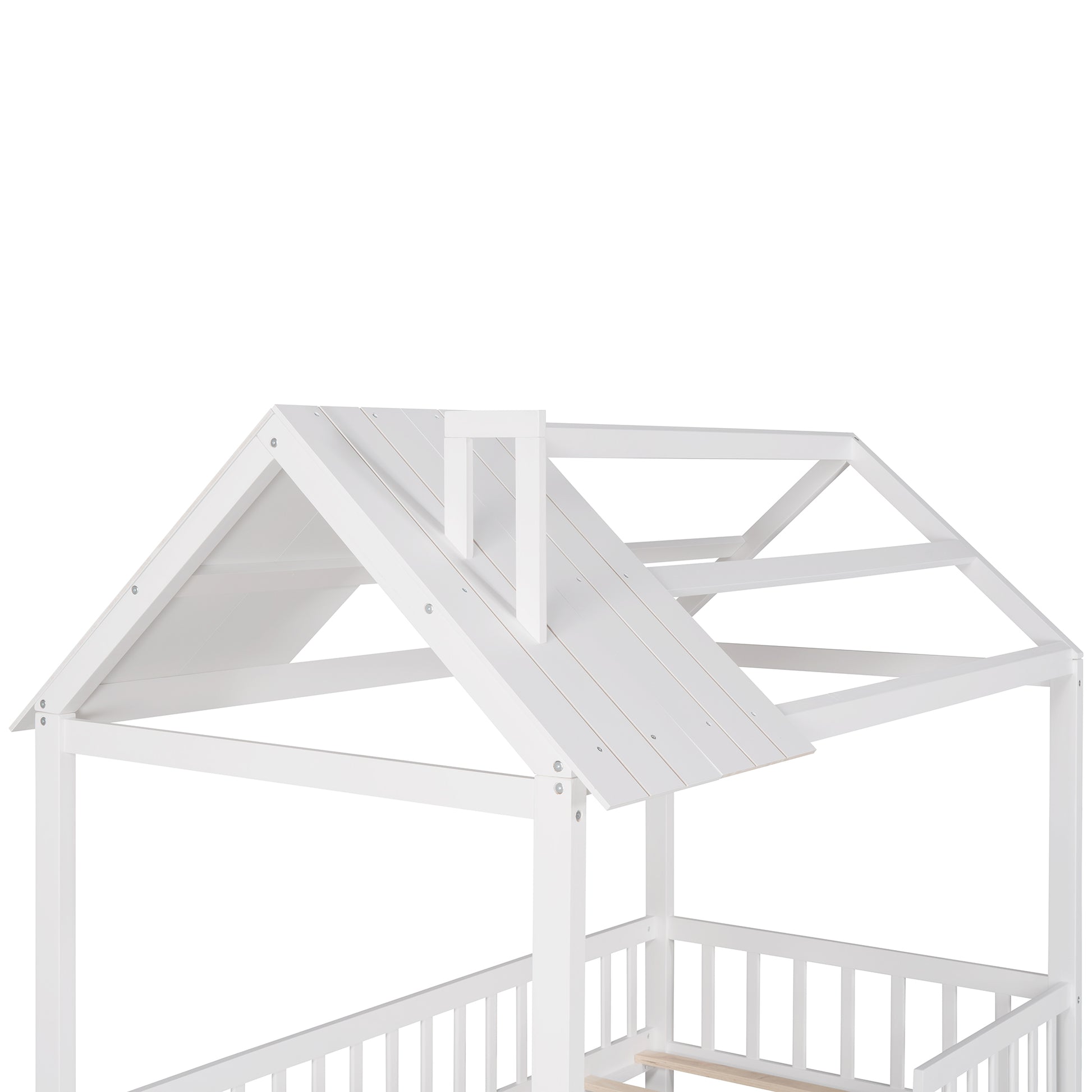 Twin Size Wood House Bed With Fence, White White Solid Wood