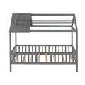 Twin Size Wood House Bed With Fence, Gray Gray Solid Wood