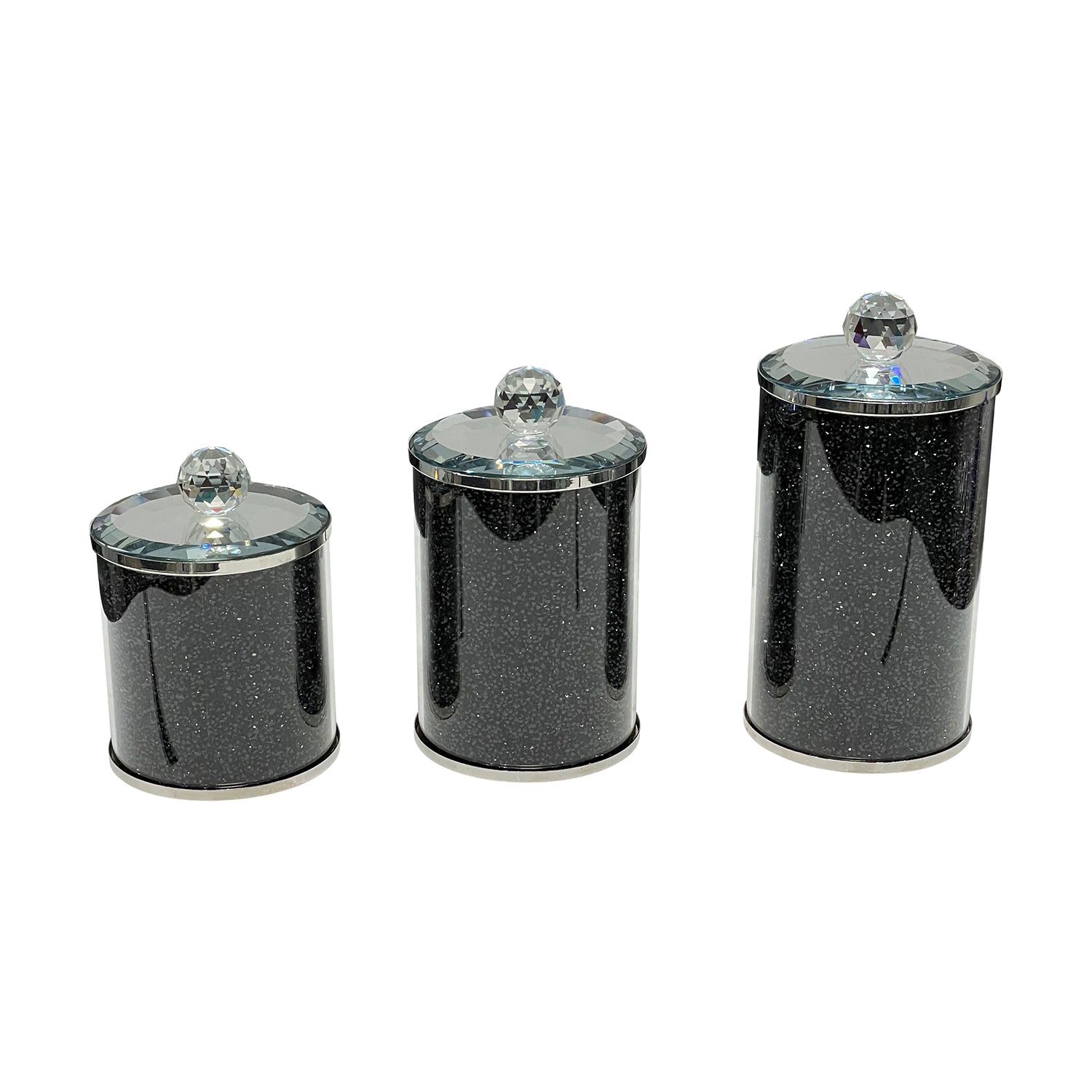 Ambrose Exquisite Three Glass Canister Set In Gift Box Black Glass