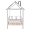 Twin Size Wood House Bed With Fence, White Gray White Solid Wood