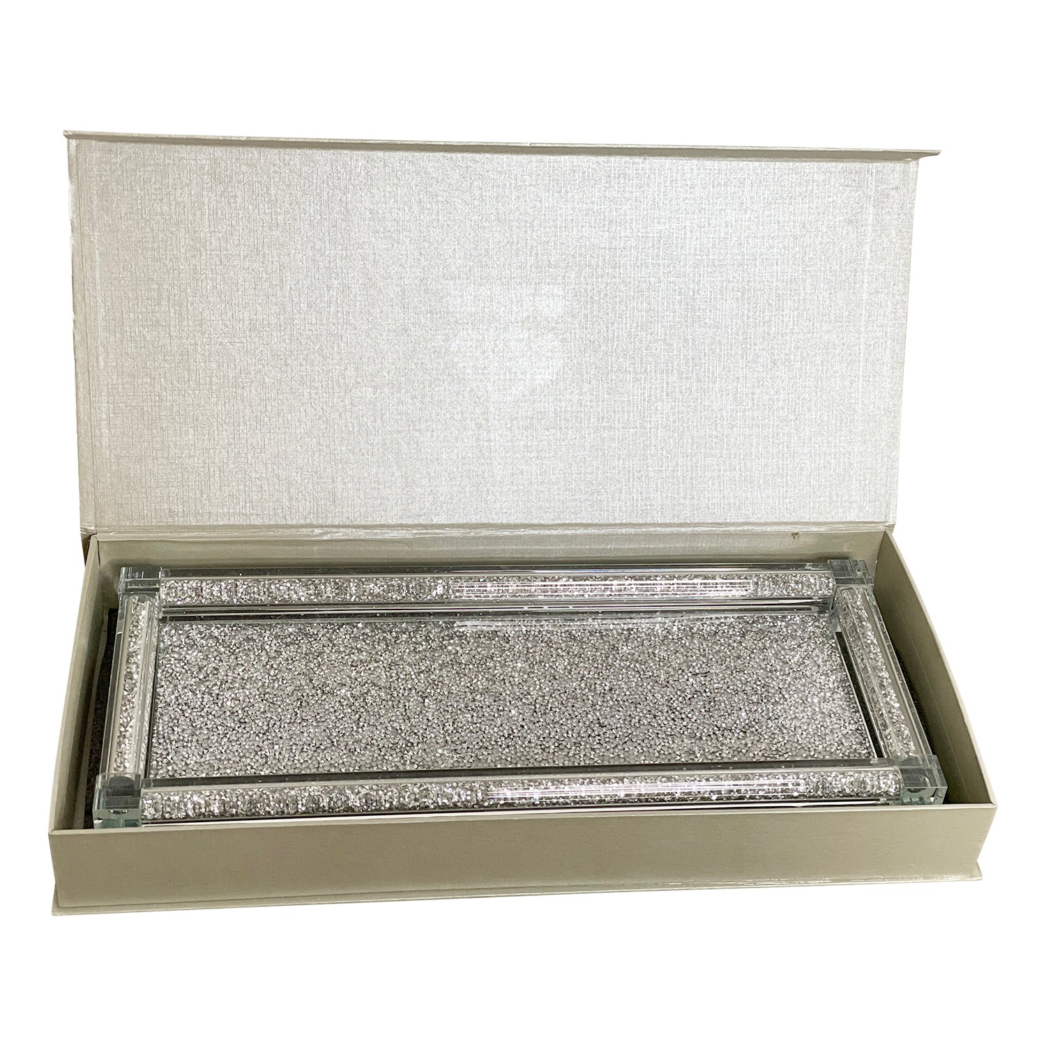 Ambrose Exquisite Medium Glass Tray In Gift Box Silver Glass