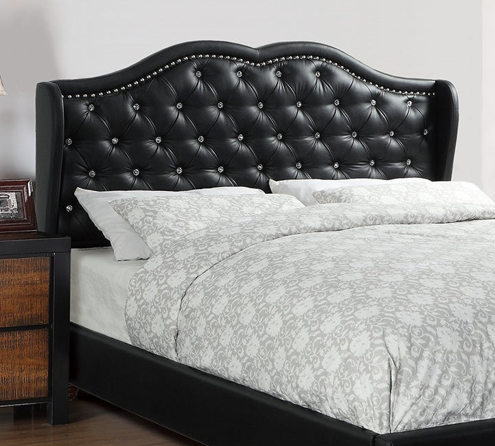 Queen Size Bed 1Pc Bed Set Black Faux Leather Upholstered Wingback Design Bed Frame Headboard Bedroom Furniture Tufted Upholstered Box Spring Not Required Queen Black Bedroom Contemporary,Modern Bed Frame Faux Leather Plywood