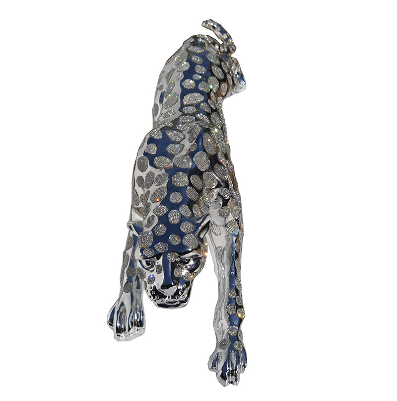 Ambrose Diamond Encrusted Chrome Plated Panther 40"L X 8"W X 10"H Silver Polyresin
